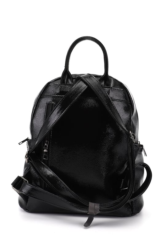 Women's Black Patent Leather Handbag and Backpack