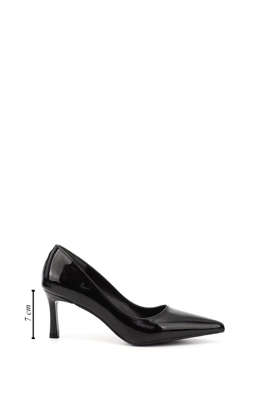 Kadın Siyah Rugan Sivri Burun İnce Topuklu Stiletto