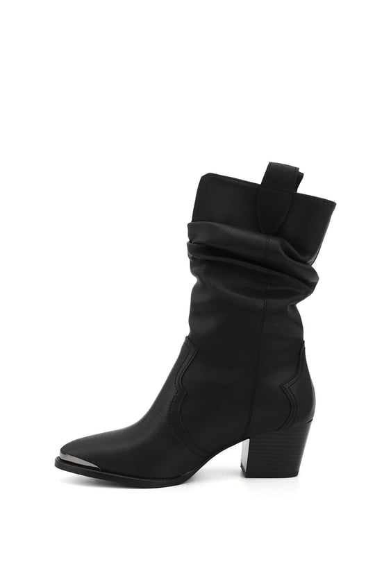 Women's Black Pointed Toe Chunky Heel Cowboy Boots