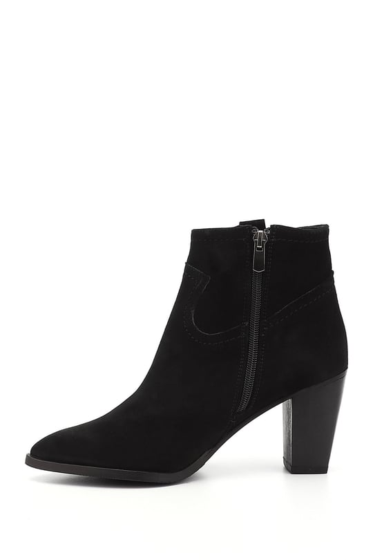 Women's Black Suede Zipper Pointed Toe Genuine Leather Boots