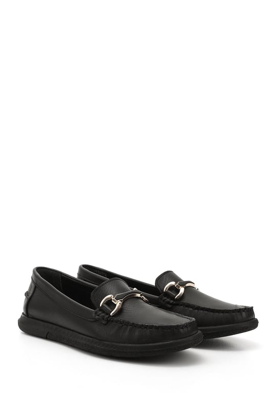 Kadın Siyah Tokalı Rok Hakiki Deri Comfort Loafer
