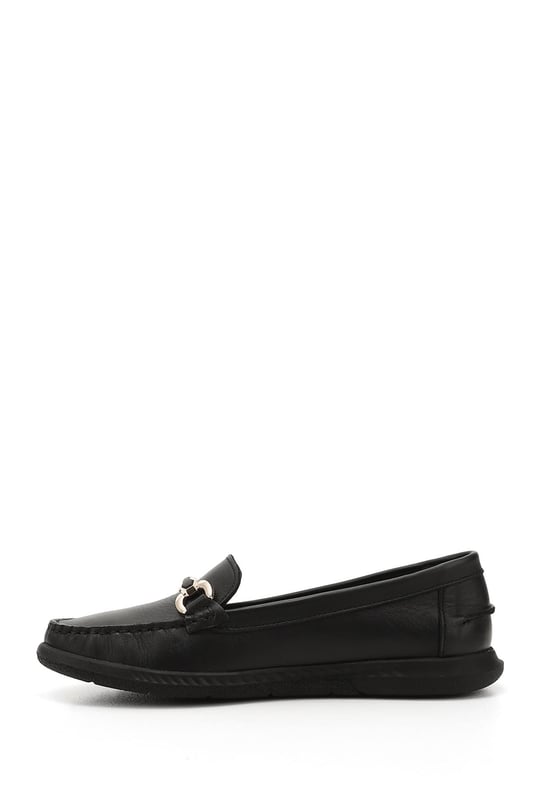 Kadın Siyah Tokalı Rok Hakiki Deri Comfort Loafer