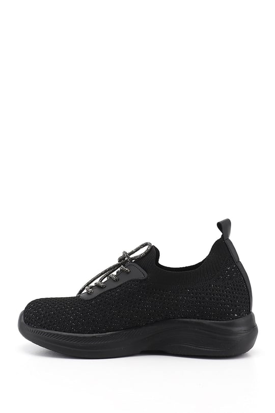 Kadın Siyah Triko Bağcıklı Memory Foam Tabanlıklı Comfort Sneaker