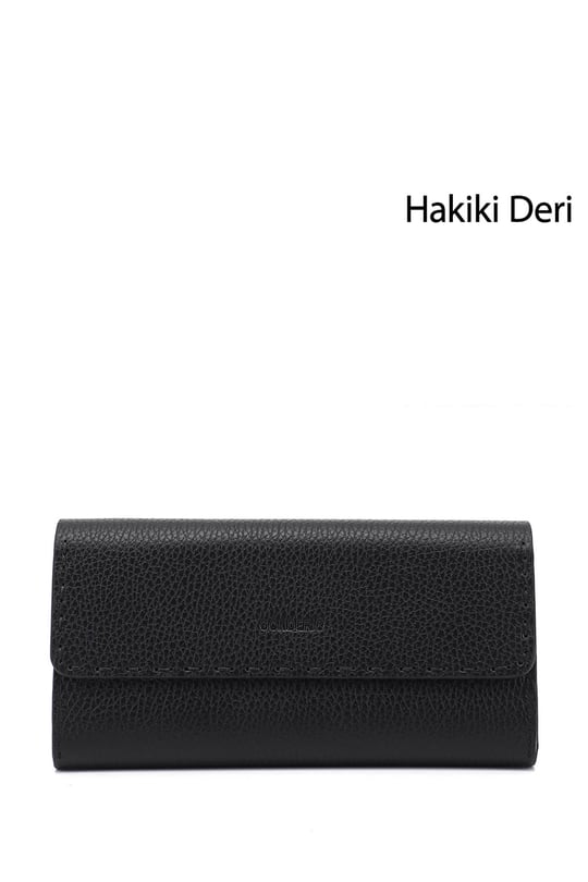 Kadın Siyah Yatay Hakiki Deri Cüzdan