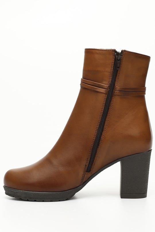 Women's Tan Antique Zipper Thick Heel Genuine Leather Boots