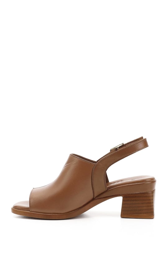 Women's Tan Antique Thick Heeled Genuine Leather Sandals