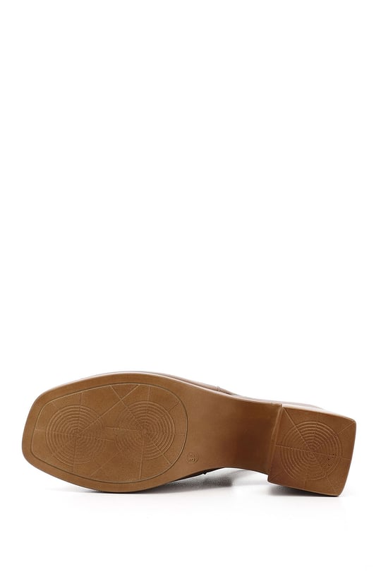 Women's Tan Antique Thick Heeled Genuine Leather Sandals