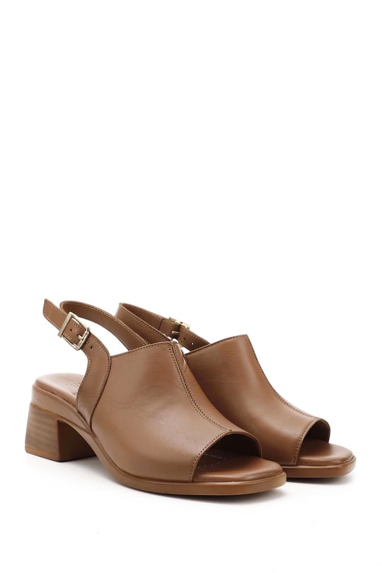 Women's Tan Antique Thick Heeled Genuine Leather Sandals