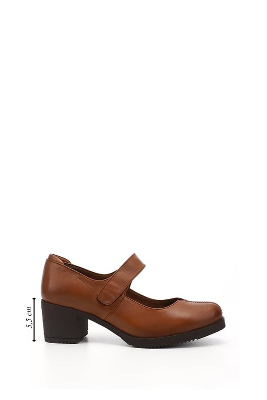 Women's Tan Antique Thick Heeled Mary Jane Genuine Leather Shoes