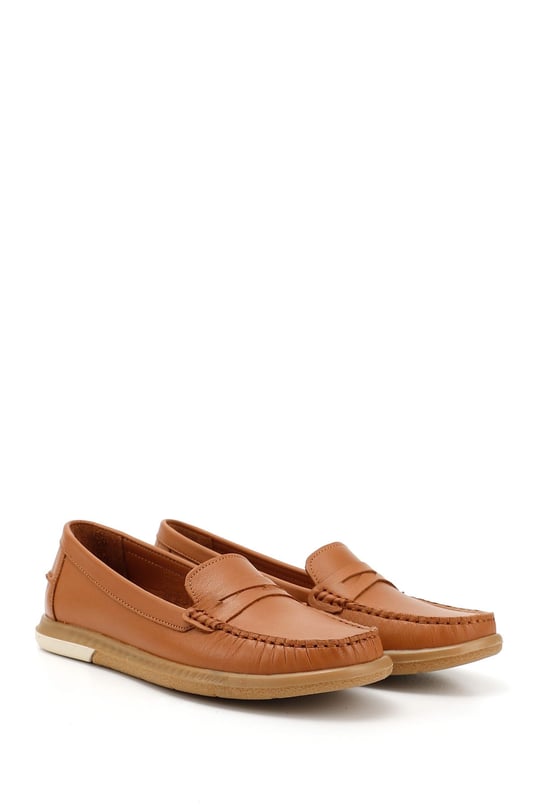 Kadın Taba Antik Rok Hakiki Deri Comfort Loafer