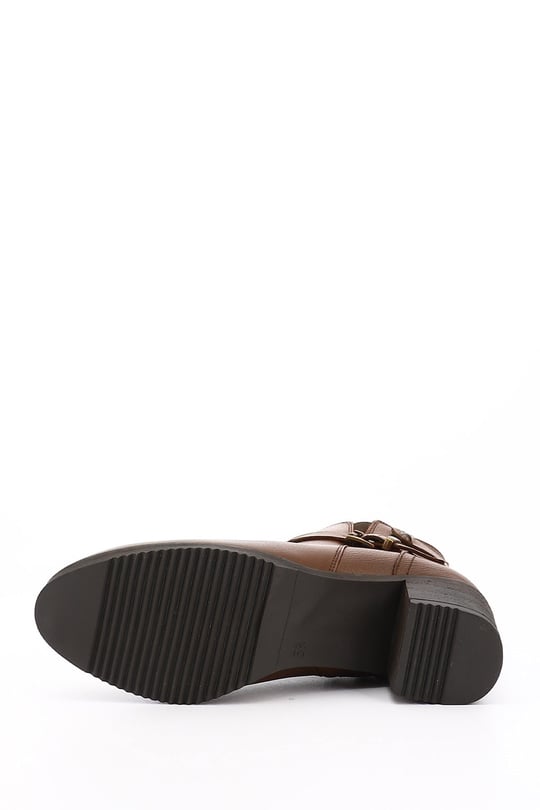 Women's Brown Floaty Zippered Thick Heel Genuine Leather Boots