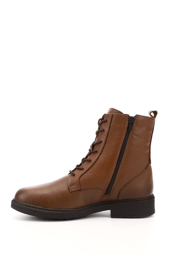Women's Brown Floater Zippered Rubber Sole Genuine Leather Combat Boots