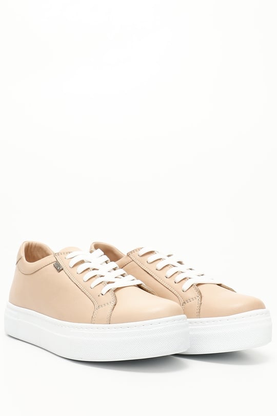 Kadın Ten Bağcıklı Dolgu Taban Hakiki Deri Sneaker