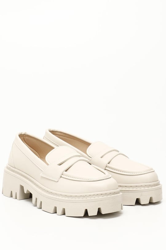 Kadın Ten Kalın Topuklu Loafer Kuşaklı Ayakkabı