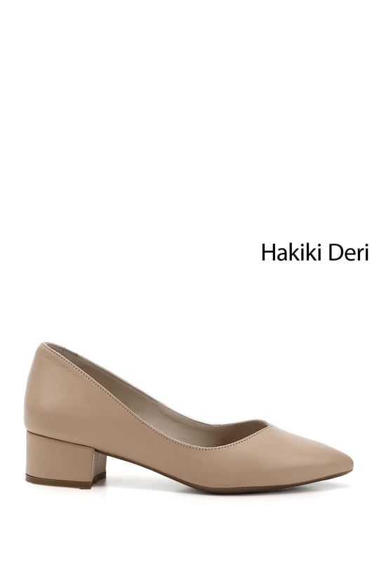 Kadın Ten Kısa Kalın Topuklu Hakiki Deri Ayakkabı