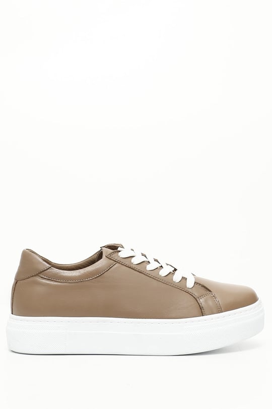 Kadın Vizon Antik Bağcıklı Dolgu Taban Hakiki Deri Sneaker
