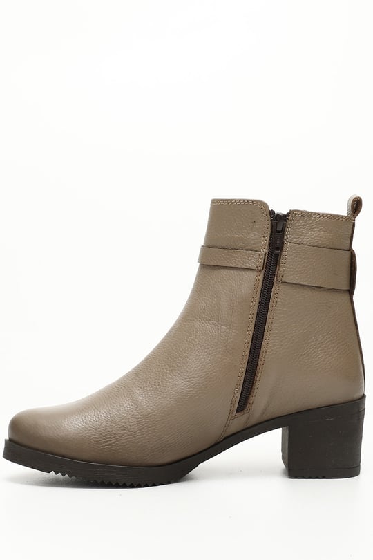 Gon Genuine Leather Round Toe Rubber Sole Heels Zippered Buckle Women's Casual Boots  51464