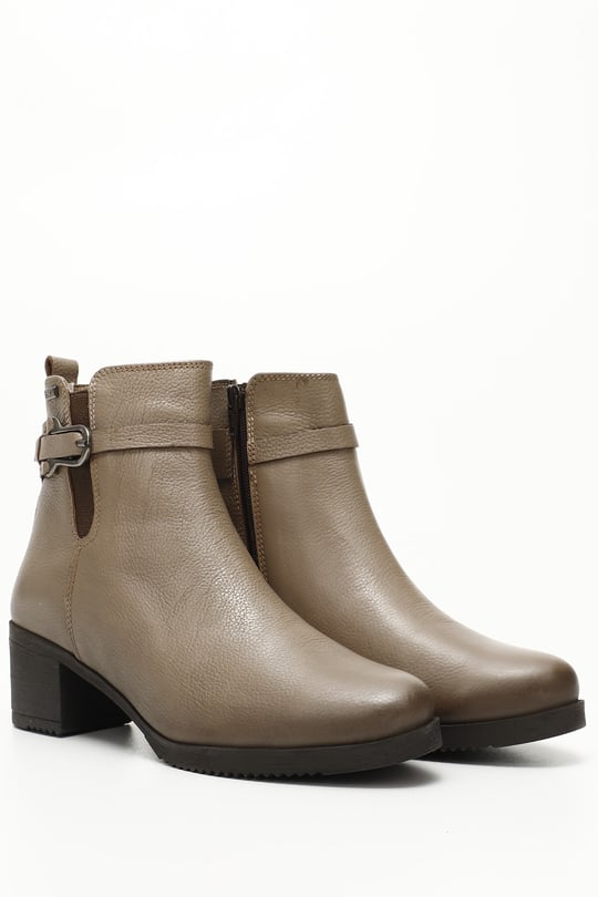 Gon Genuine Leather Round Toe Rubber Sole Heels Zippered Buckle Women's Casual Boots  51464