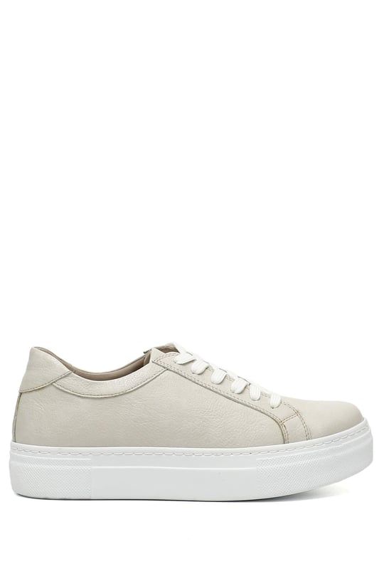 KOYU BEJ Gön Yuvarlak Burun Düz Taban Bağcıklı Kadın Sneaker 04240