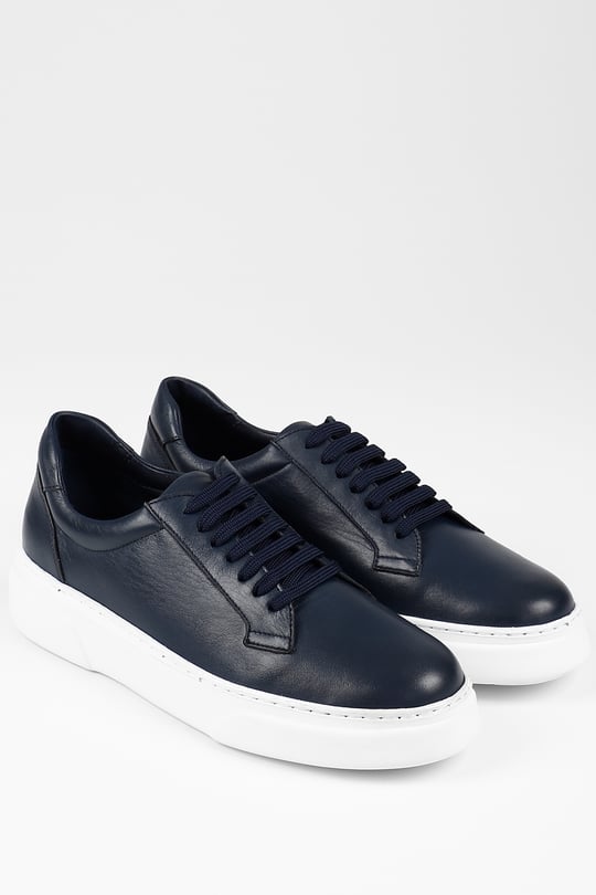 LACİVERT ANTİK Gön Platinum Hakiki Deri Yuvarlak Burun Bağcıklı Günlük Erkek Sneaker 35910