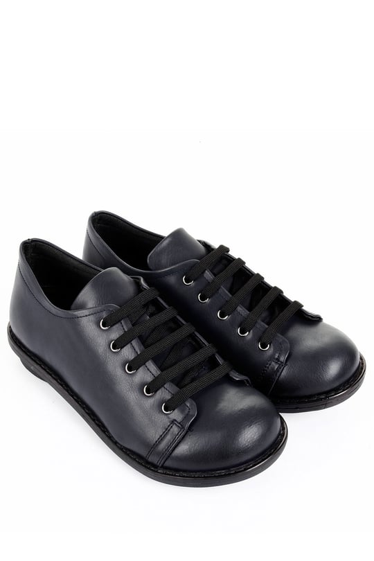 LACİVERT ANTİK Gön Yuvarlak Burun Kauçuk Düz Taban Bağcıklı Kadın Günlük Sneaker 04129