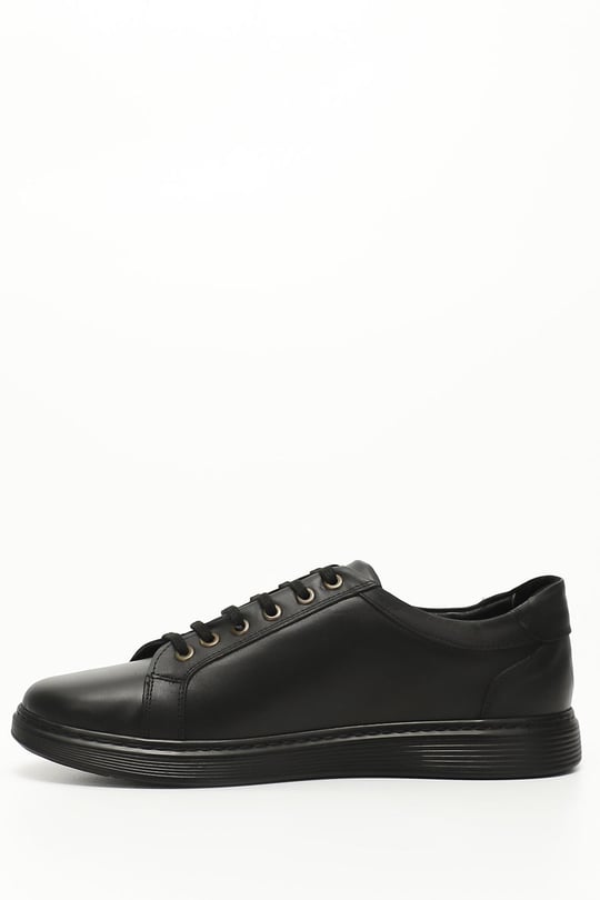 Siyah Gön Hakiki Deri Yuvarlak Burun Bağcıklı Günlük Erkek Sneaker 01144