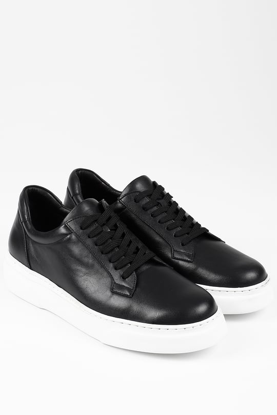 SİYAH Gön Platinum Hakiki Deri Yuvarlak Burun Bağcıklı Günlük Erkek Sneaker 35910