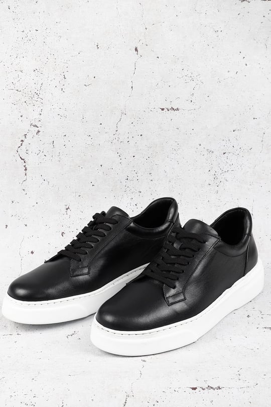 SİYAH Gön Platinum Hakiki Deri Yuvarlak Burun Bağcıklı Günlük Erkek Sneaker 35910