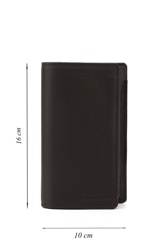 Unisex Kahve Floter Hakiki Deri Dikey Cüzdan
