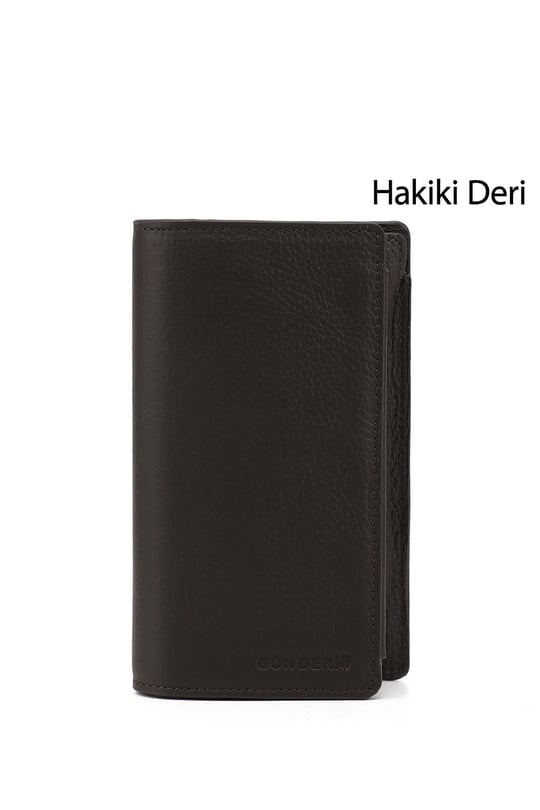 Unisex Kahve Floter Hakiki Deri Dikey Cüzdan