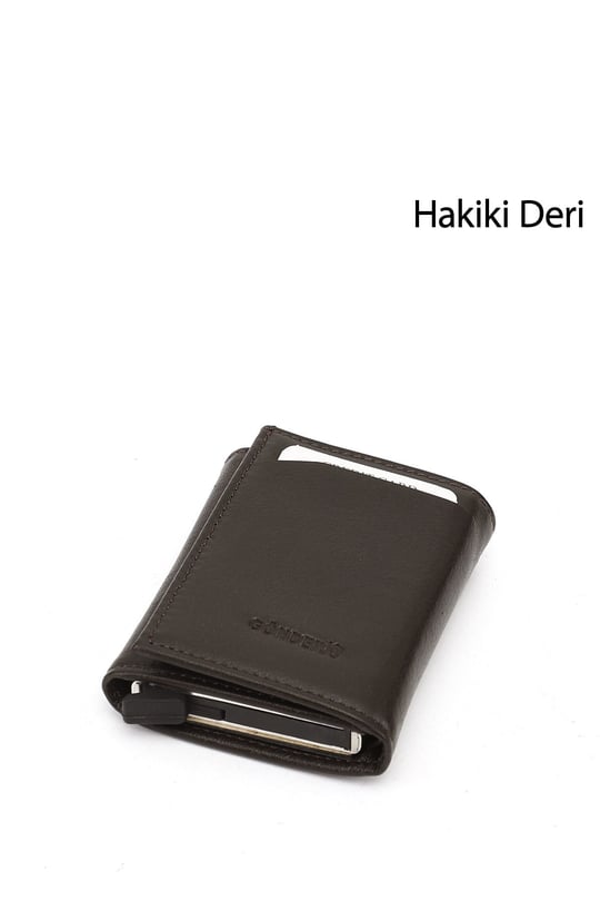 Unisex Kahverengi Hakiki Deri Mekanizmalı Cüzdan