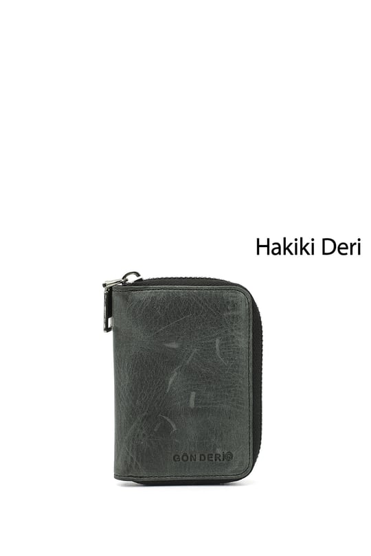 Unisex Siyah Crazy Hakiki Deri Dikey Kartlık