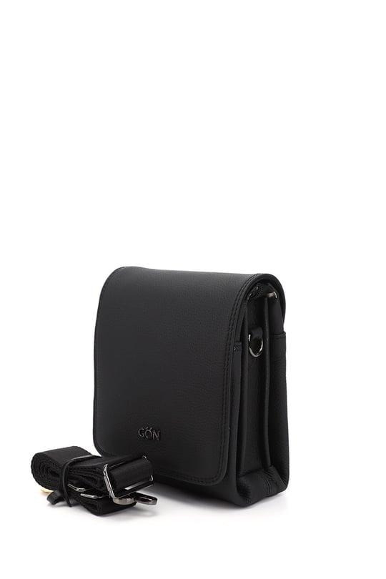 Unisex Black Long Strap Genuine Leather Briefcase Shoulder Bag