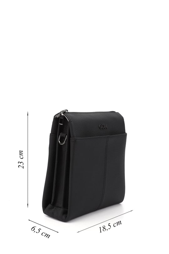 Unisex Black Long Strap Genuine Leather Briefcase Shoulder Bag