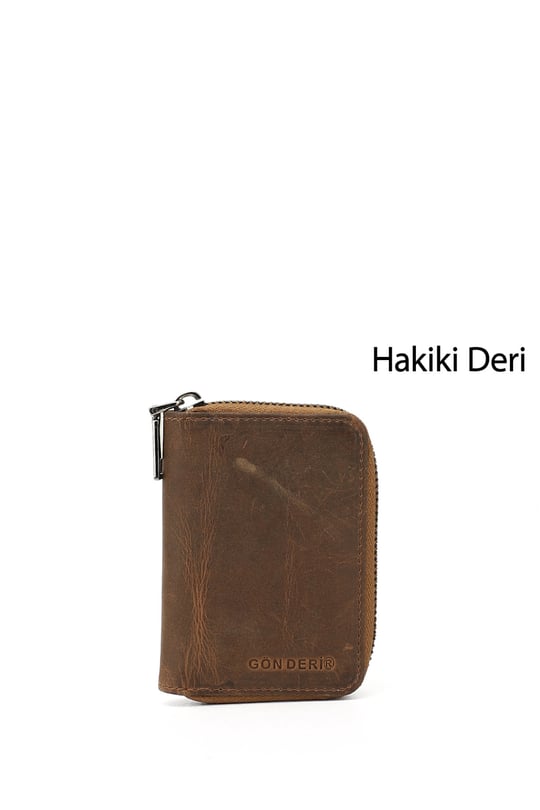 Unisex Taba Crazy Hakiki Deri Dikey Kartlık