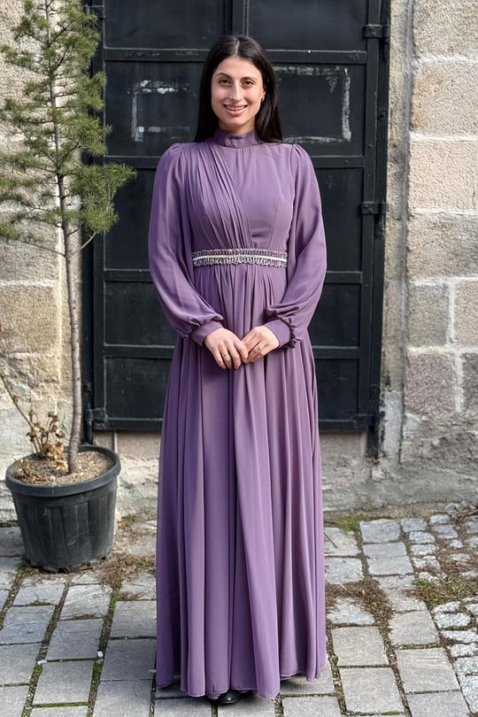 Sarmak Hijab Evening Dress - DARK ROSE