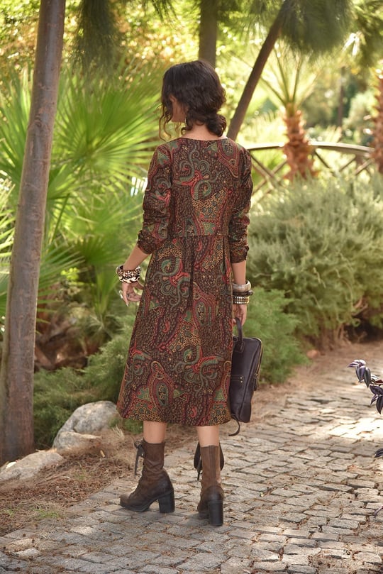Kahverengi Desenli Kışlık Elbise - Şaman Butik - Bohem Giyim ve Aksesuar |  Kadın & Erkek