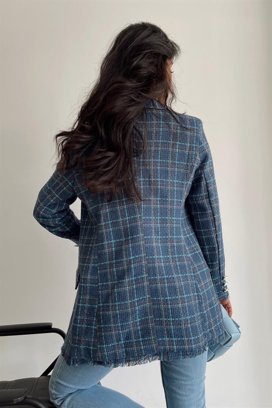 Saçaklı Kareli Blazer Ceket - My Love Butik | Modadaki Göz Alıcı Şıklık