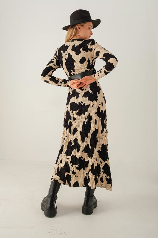 Cow Desen Kemerli Elbise - My Love Butik | Modadaki Göz Alıcı Şıklık