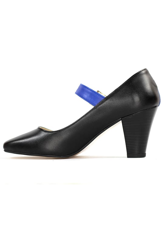 Pabucchi Kadın Büyük Numara Yüksek Topuklu Kemerli Stiletto Ayakkabı  HOZZ000901-Siyah Mavi