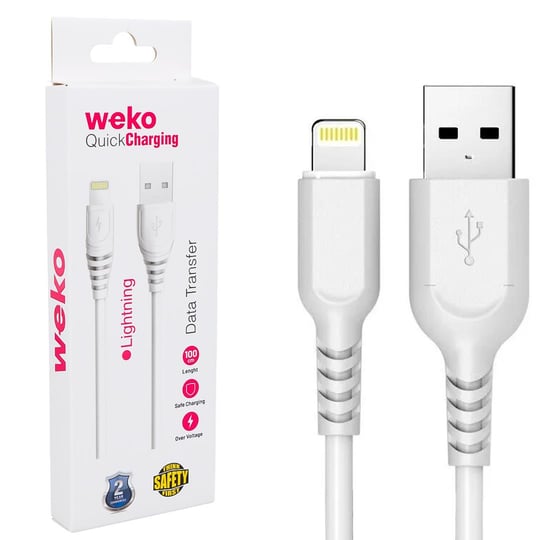 Hızlı Şarj ve Data Transfer Kablosu USB to Lightning Weko WK-22019 USB to Lightning 1 Metre (Beyaz)