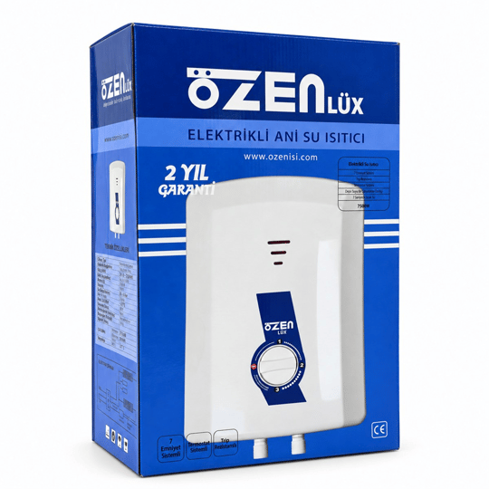 Özen Lüx Elektrikli Ani Su Isıtıcı Şofben 7500 W - 3 Kademeli, 7 Emniyet Sistemli, Termostatlı