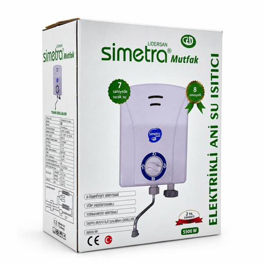 Simetra Mutfak Tipi Elektrikli Ani Su Isıtıcı Şofben 5500 W - 3 Kademeli, 8 Emniyet Sistemli, Termostatlı
