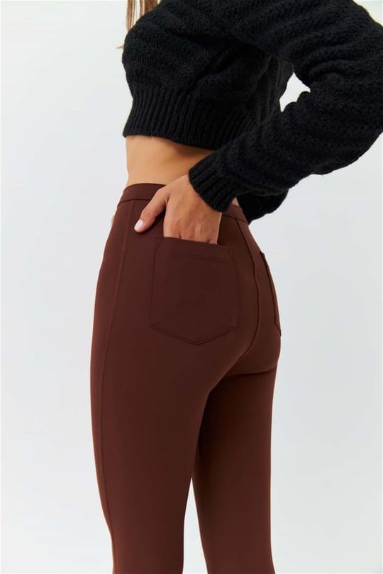 Yüksek Bel Toparlayıcı Kahverengi Kadın Tayt Pantolon