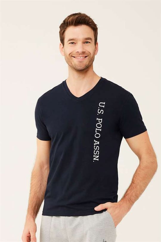 U.S. Polo Assn. 18466 Erkek Lacivert V Yaka T-Shirt | Burdagel.com