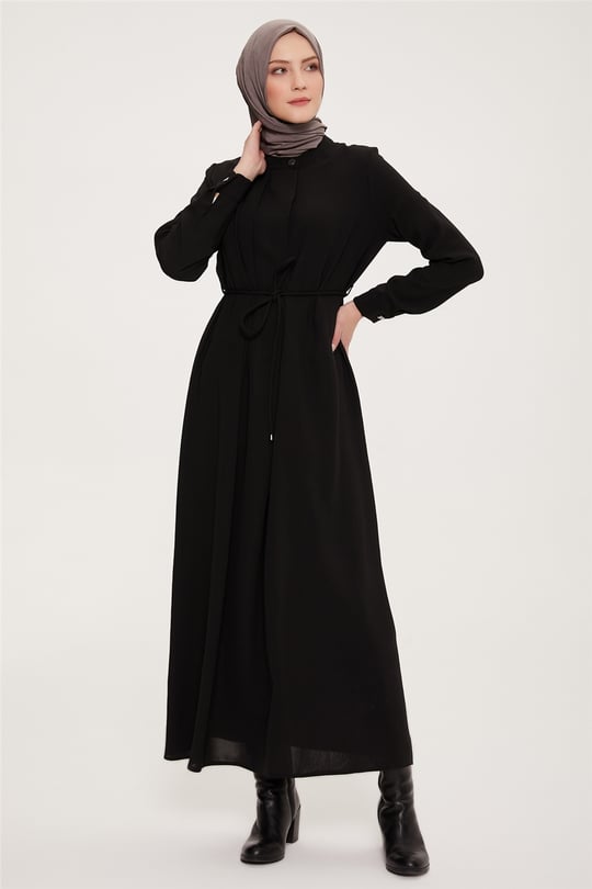 Armine Yakası Pileli Elbise 22K9534 Siyah