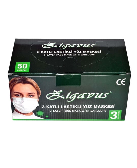 Zigavus 3 Katlı Lastikli Cerrahi Maske Telli 50'li Fiyatları |  Dermosiparis.com