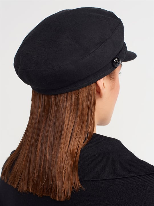 Külah Kadın Yünlü Siyah Kışlık Trend Denizci Şapka
