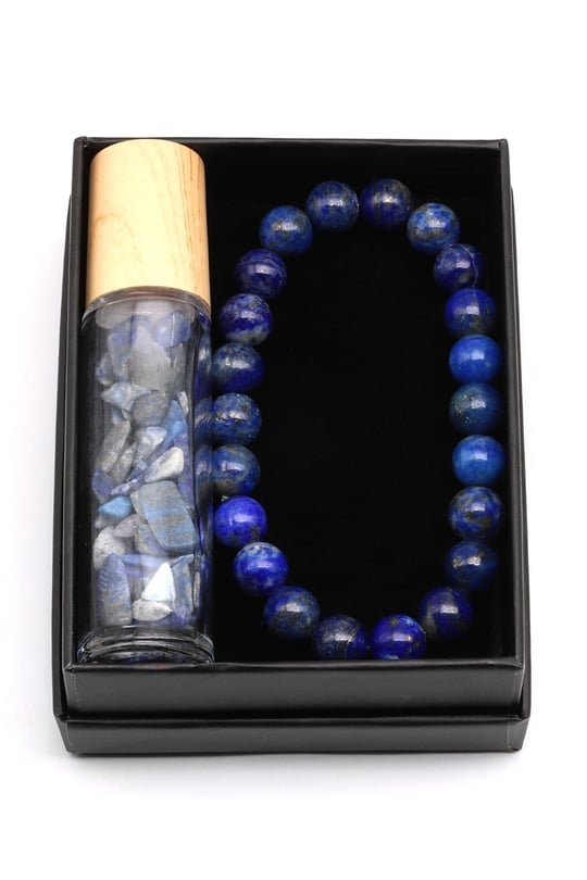Lapis Lazuli Doğal Taş Bileklik-Doldurulabilir Esans ve Yağ Şişesi Set - DT-3332