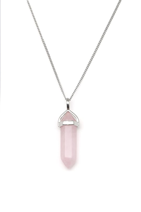 Pembe Kuvars Doğal Taş Çivi Model Kolye